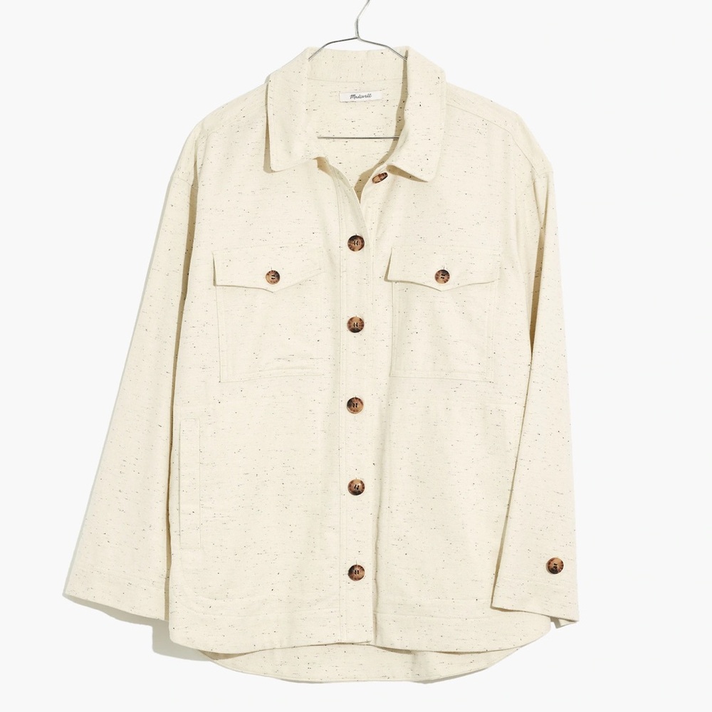 Cream Button-Up Shirt with Brown Buttons
